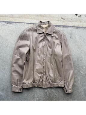 Vintage 80s light brown leather bomber jacket size medium Made in Italy